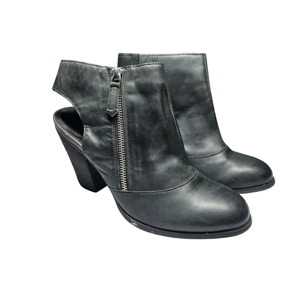 Aldo Womens Black Leather Open Heel Ankle Boots Size 8.5 Zip Block Heel Booties